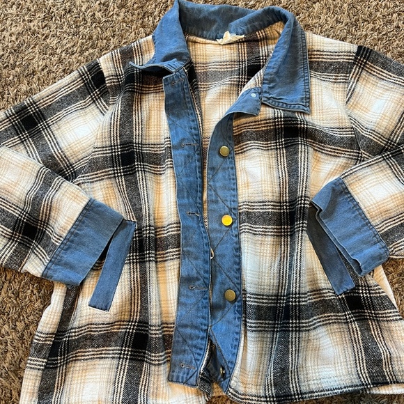 ee.some like new womens plaid flannel denim shacket sz medium - Picture 1 of 5